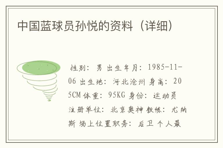 中国蓝球员孙悦的资料(详细)