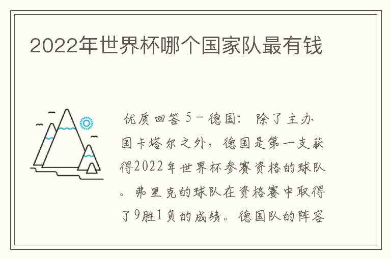 2022年世界杯哪个国家队最有钱