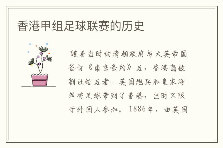 香港甲组足球联赛的历史