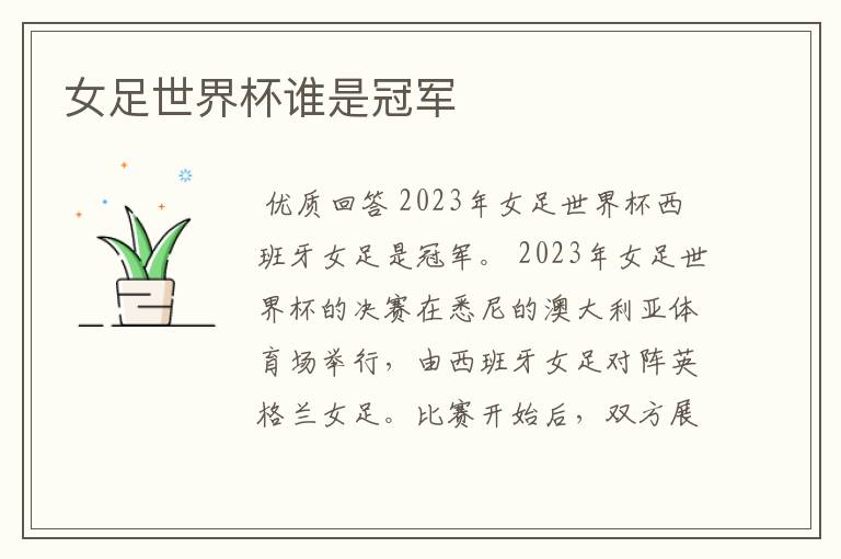 女足世界杯谁是冠军