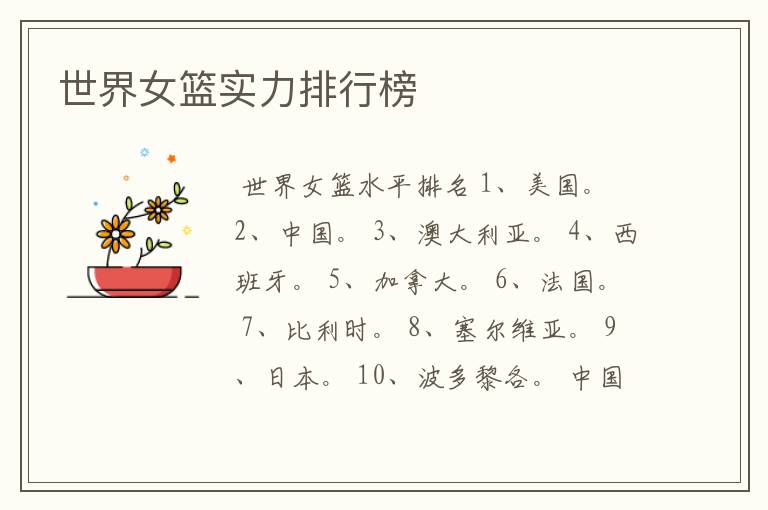 世界女篮实力排行榜