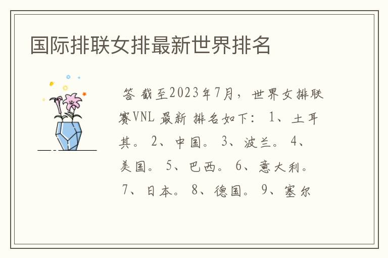 国际排联女排最新世界排名