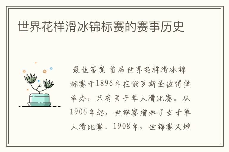 世界花样滑冰锦标赛的赛事历史