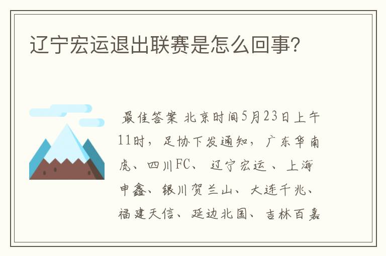 辽宁宏运退出联赛是怎么回事?