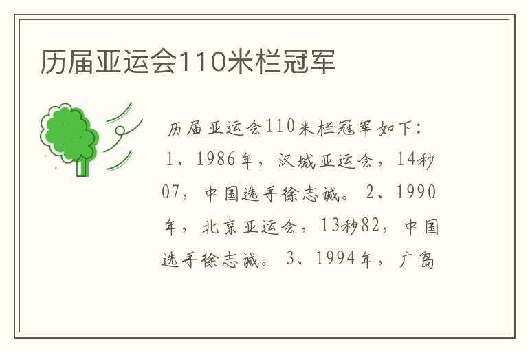 历届亚运会110米栏冠军