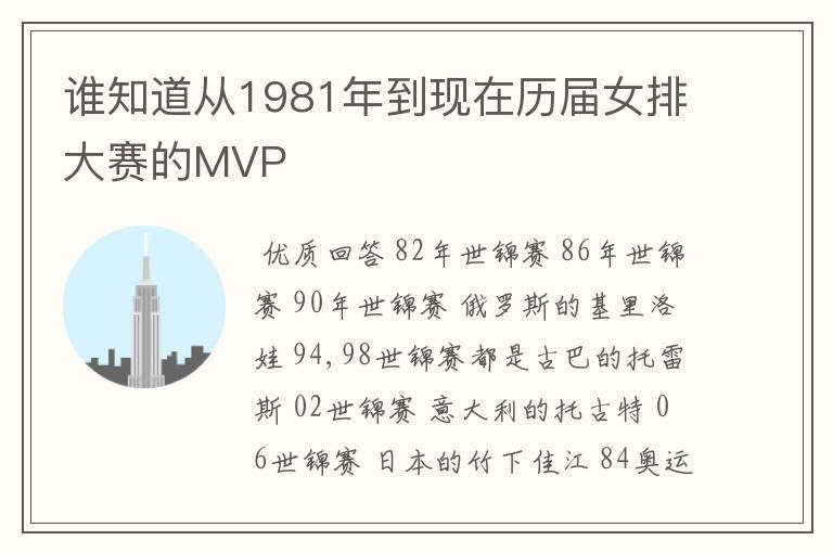 谁知道从1981年到现在历届女排大赛的MVP