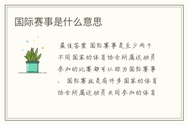 国际赛事是什么意思