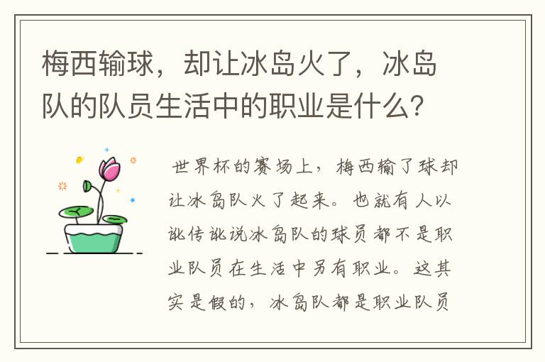 梅西输球,却让冰岛火了,冰岛队的队员生活中的职业是什么?