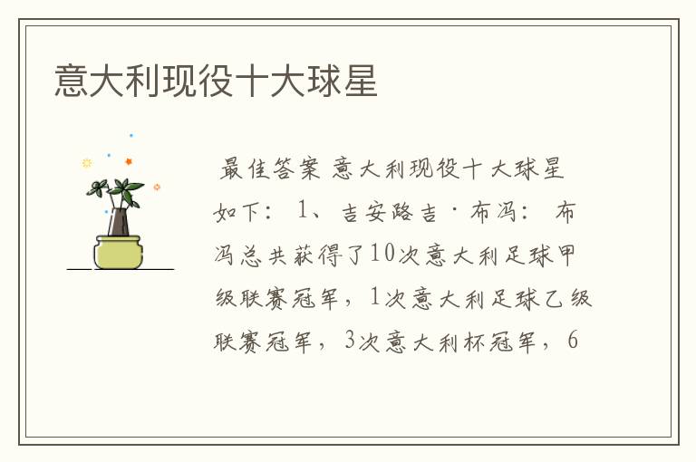 意大利现役十大球星