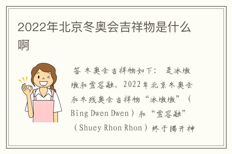 2022年北京冬奥会吉祥物是什么啊