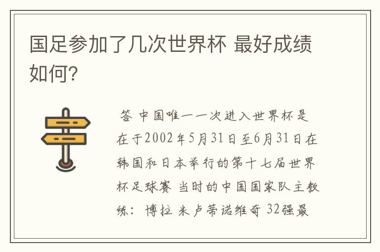 国足参加了几次世界杯 最好成绩如何?