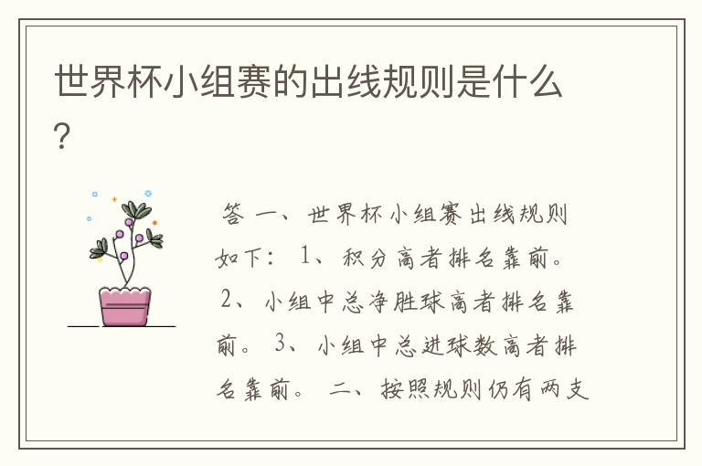 世界杯小组赛的出线规则是什么?
