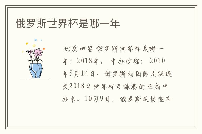 俄罗斯世界杯是哪一年