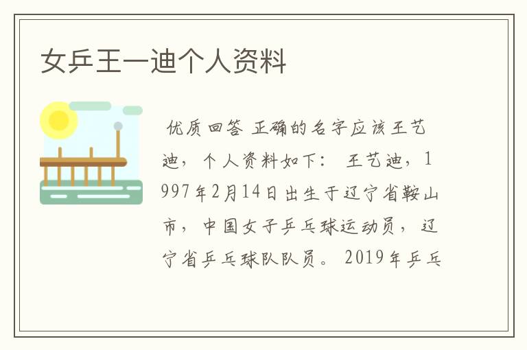 女乒王一迪个人资料