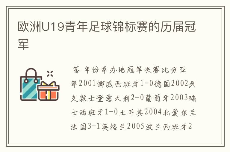 欧洲U19青年足球锦标赛的历届冠军