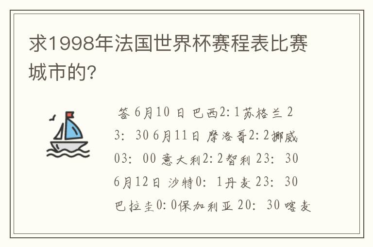 求1998年法国世界杯赛程表比赛城市的?