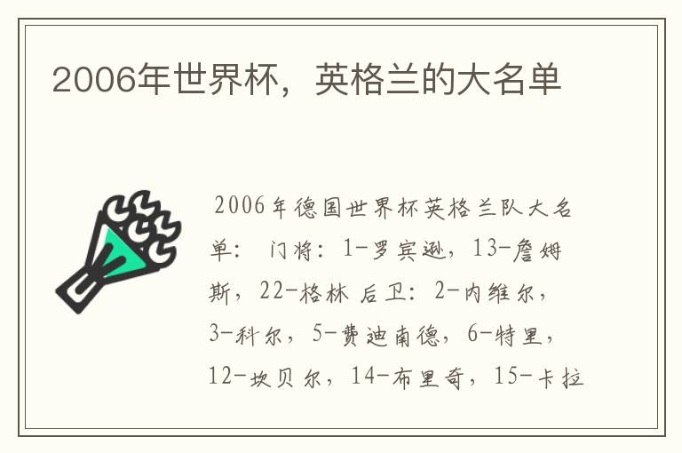 2006年世界杯,英格兰的大名单