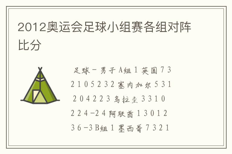 2012奥运会足球小组赛各组对阵比分