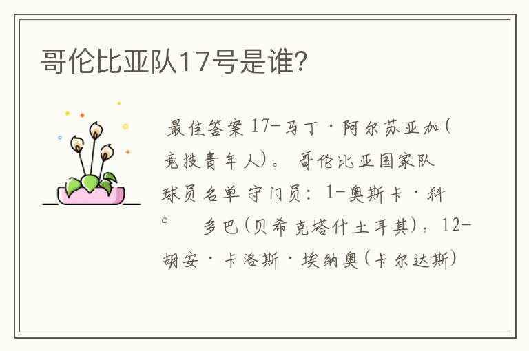 哥伦比亚队17号是谁?