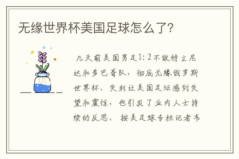 无缘世界杯美国足球怎么了?