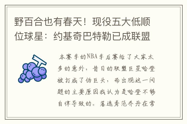 野百合也有春天!现役五大低顺位球星:约基奇巴特勒已成联盟巨星