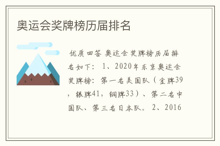 奥运会奖牌榜历届排名