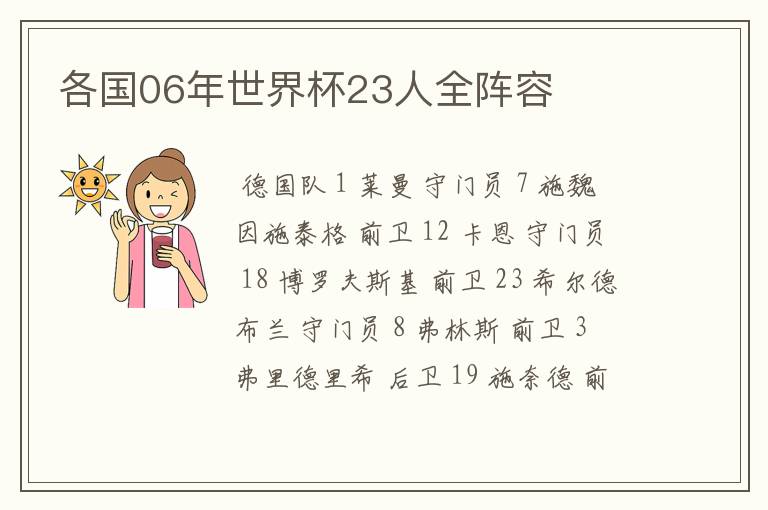 各国06年世界杯23人全阵容