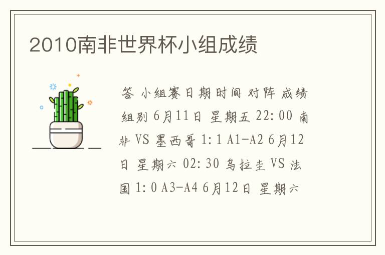 2010南非世界杯小组成绩