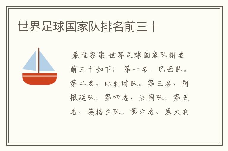 世界足球国家队排名前三十