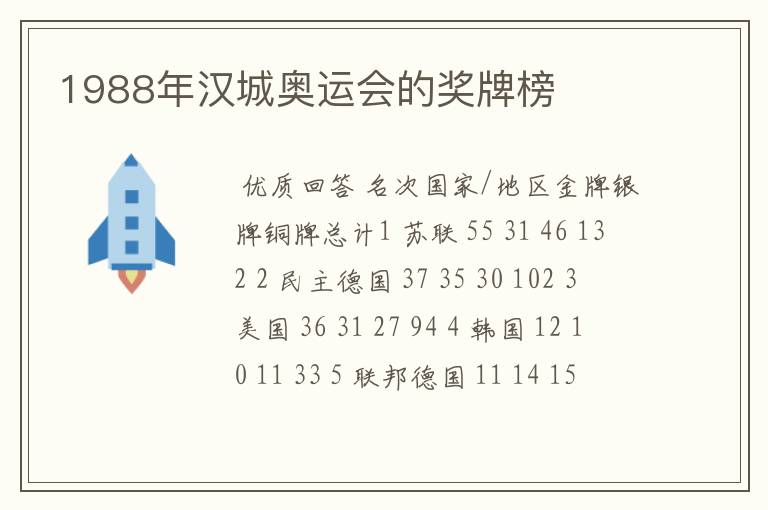 1988年汉城奥运会的奖牌榜