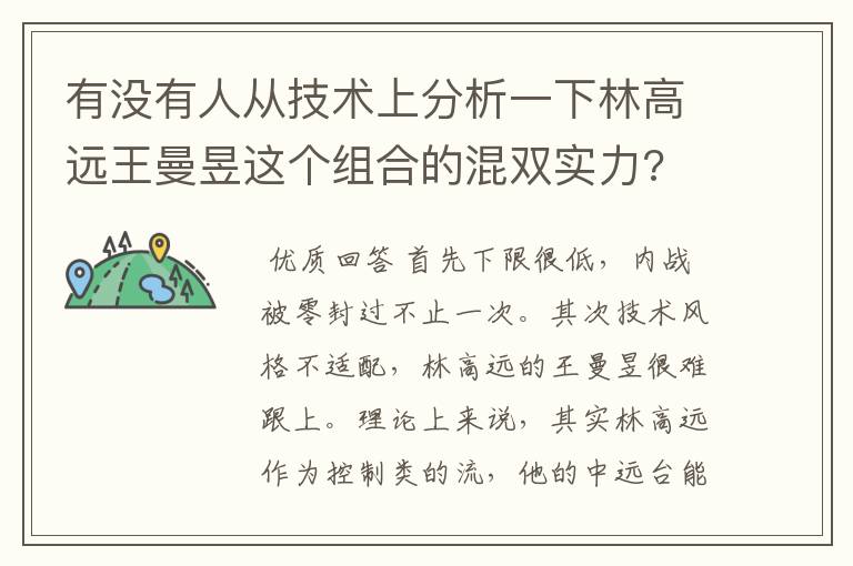 有没有人从技术上分析一下林高远王曼昱这个组合的混双实力?