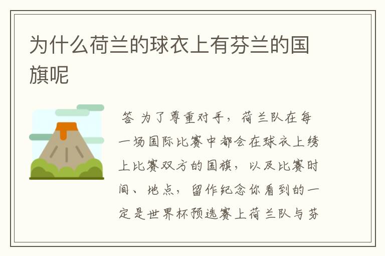为什么荷兰的球衣上有芬兰的国旗呢