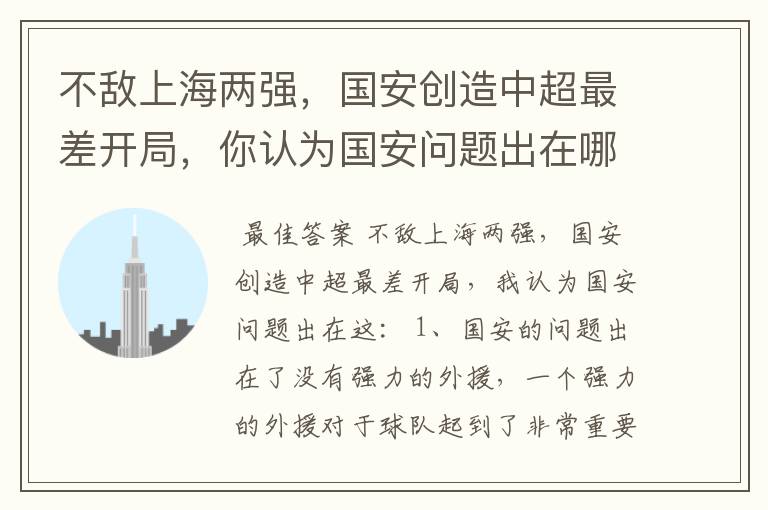 不敌上海两强,国安创造中超最差开局,你认为国安问题出在哪?