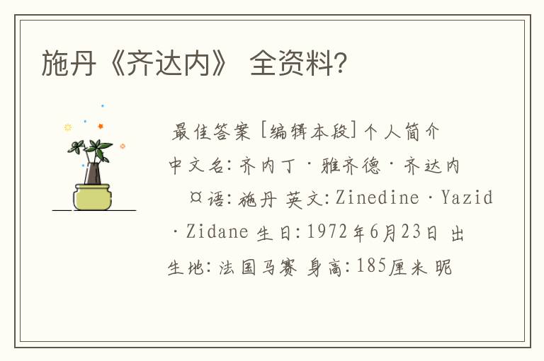 施丹《齐达内》 全资料?