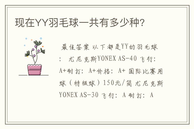 现在YY羽毛球一共有多少种?