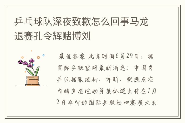 乒乓球队深夜致歉怎么回事马龙退赛孔令辉赌博刘
