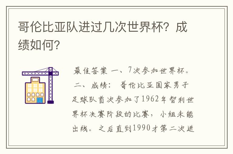 哥伦比亚队进过几次世界杯?成绩如何?