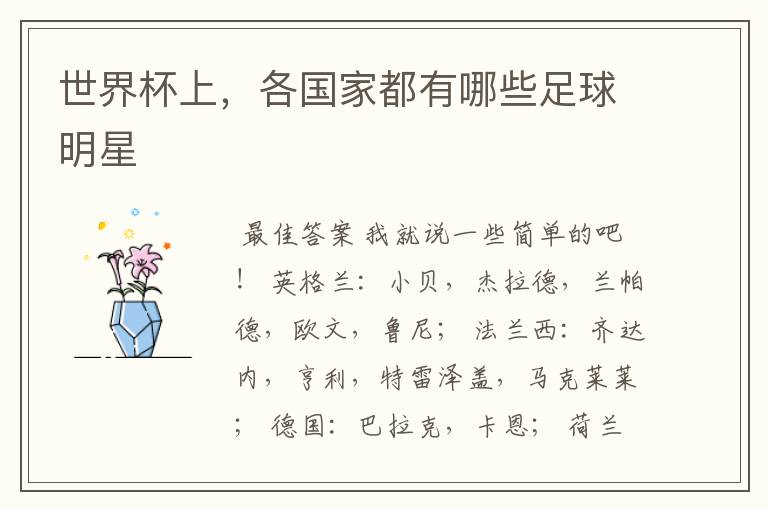世界杯上,各国家都有哪些足球明星
