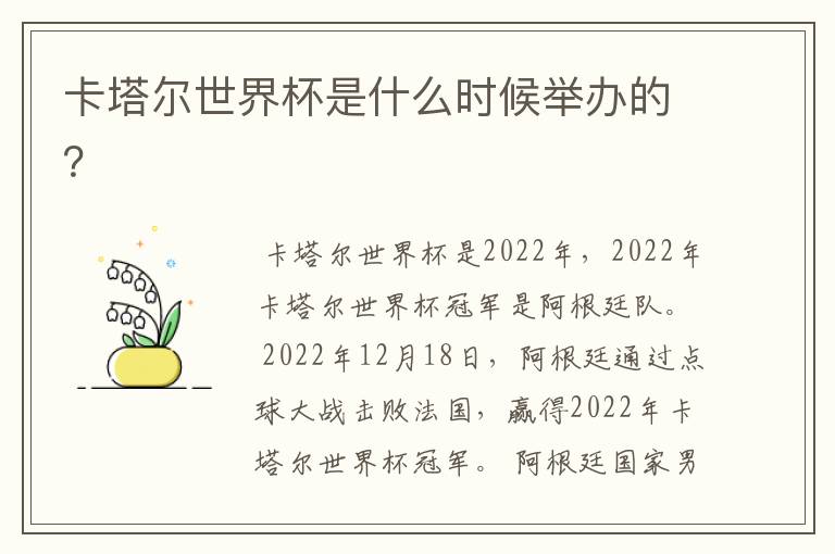 卡塔尔世界杯是什么时候举办的？