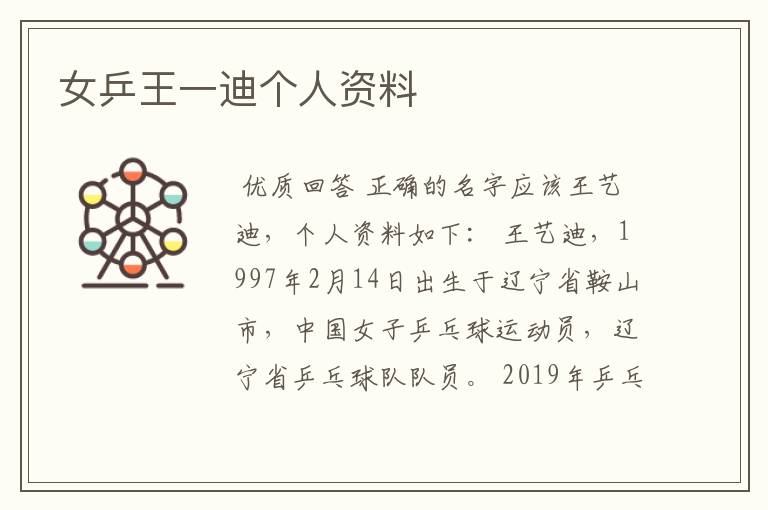 女乒王一迪个人资料