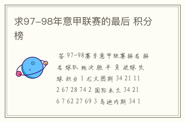 求97-98年意甲联赛的最后 积分榜