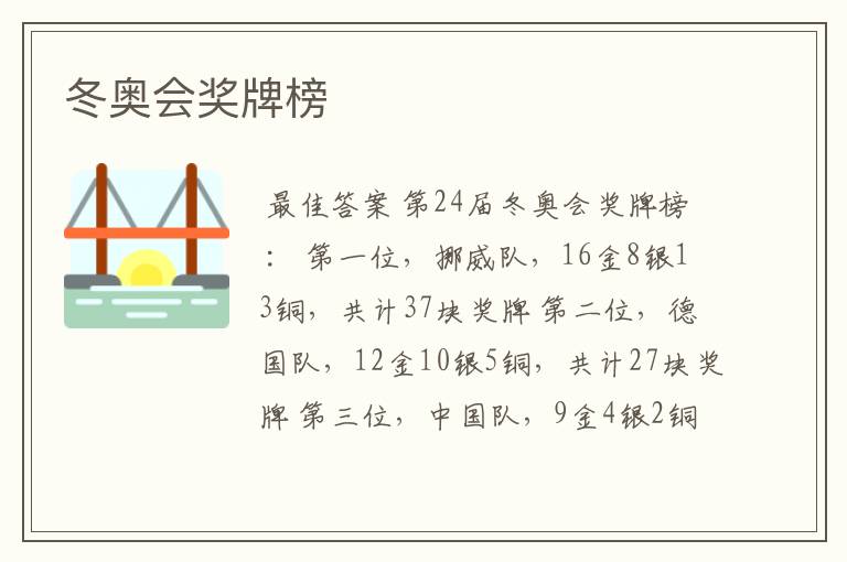 冬奥会奖牌榜
