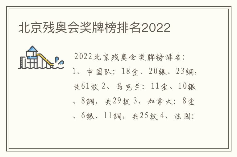 北京残奥会奖牌榜排名2022