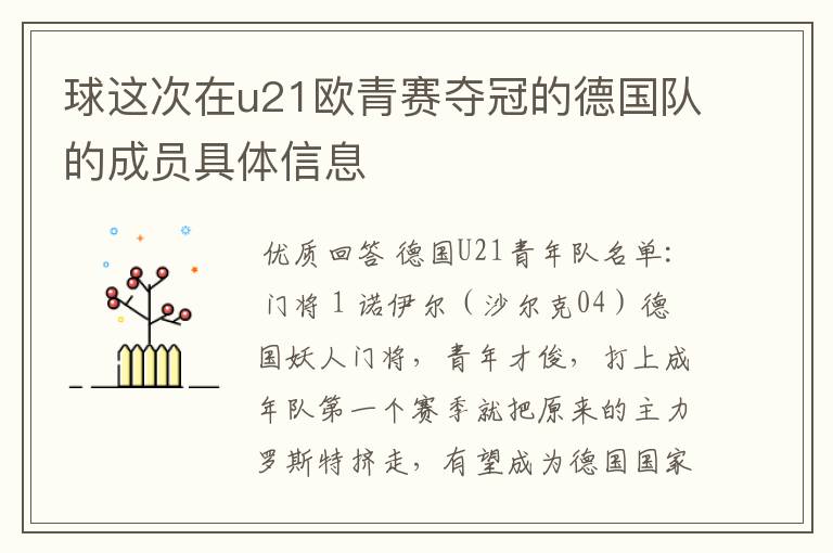 球这次在u21欧青赛夺冠的德国队的成员具体信息