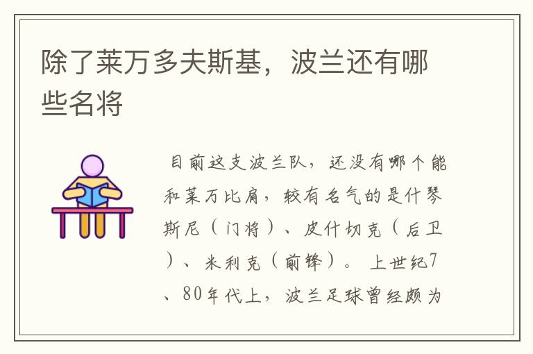除了莱万多夫斯基,波兰还有哪些名将
