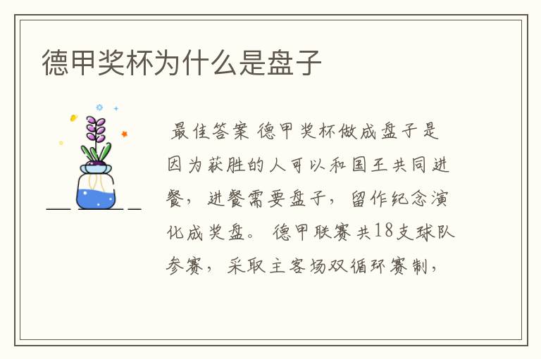 德甲奖杯为什么是盘子