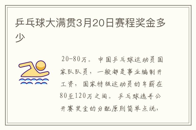 乒乓球大满贯3月20日赛程奖金多少