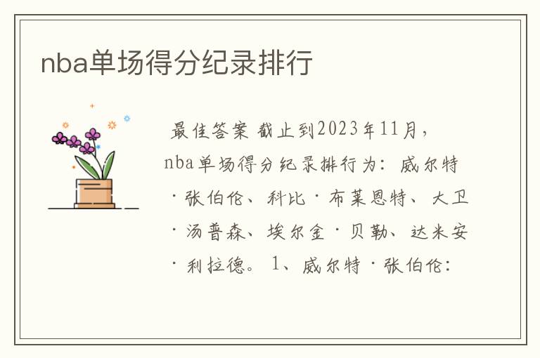 nba单场得分纪录排行