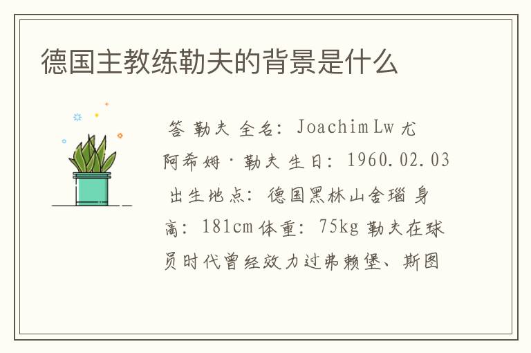 德国主教练勒夫的背景是什么
