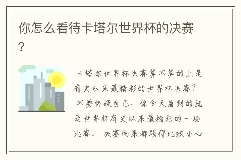 你怎么看待卡塔尔世界杯的决赛?